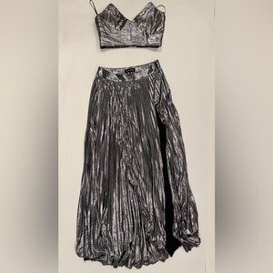 Retrofete Metallic Silver A-Line Skirt